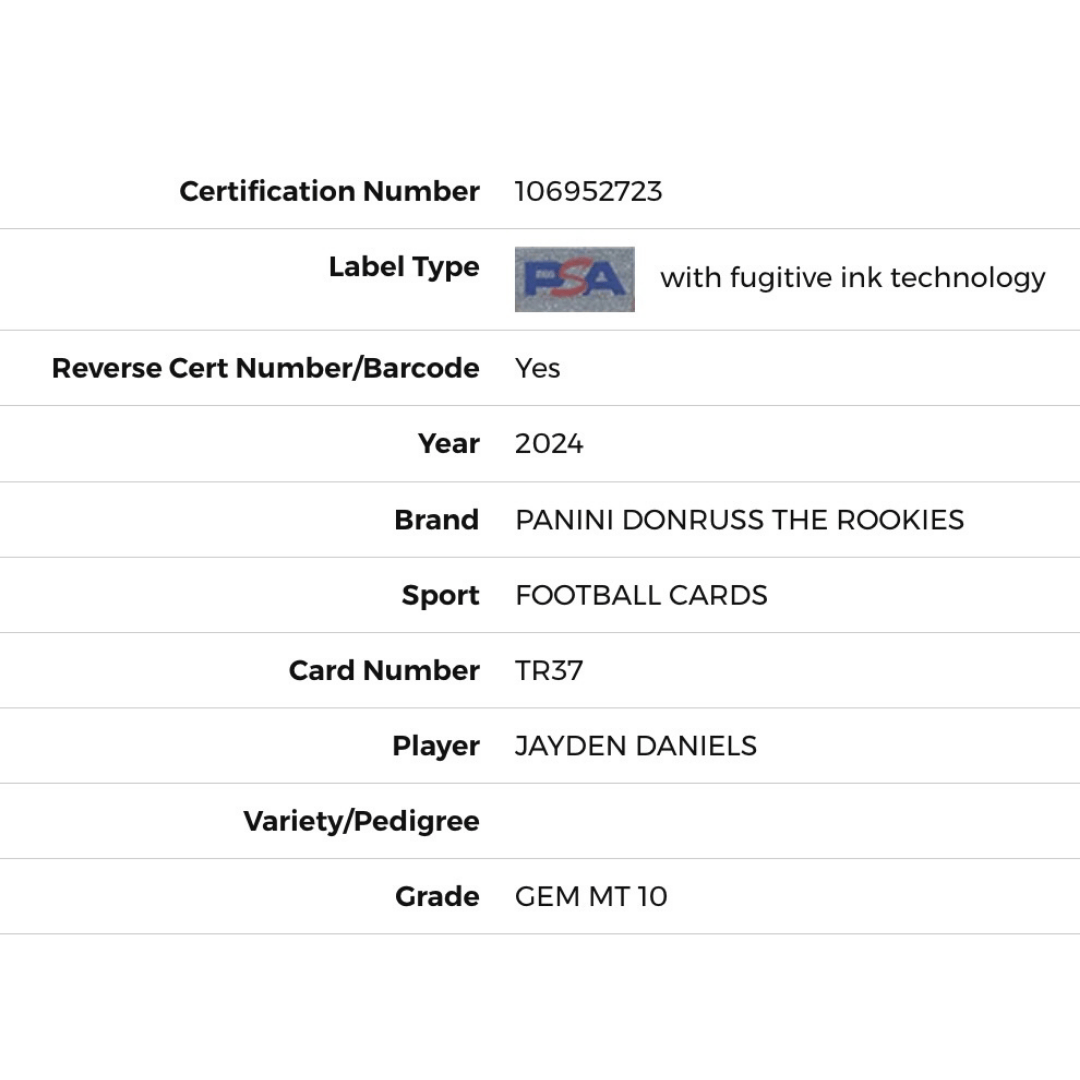 Jayden Daniels PSA 10 2024 Panini Donruss The Rookies Card #TR37