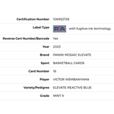 Victor Wembanyama PSA 9 2023 Panini Mosaic Elevate Reactive Blue Rookie RC Card #18