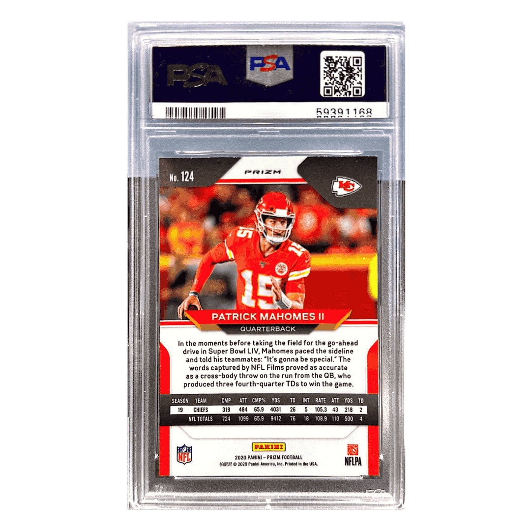 Patrick Mahomes PSA 9 2020 Panini Prizm Red/White/Blue Prizm Card #124