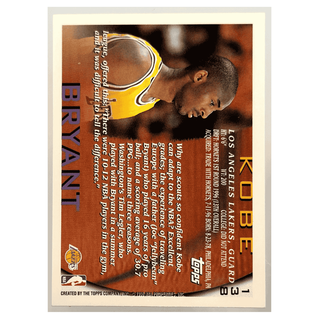 Kobe Bryant 1996 Topps Rookie Card #138