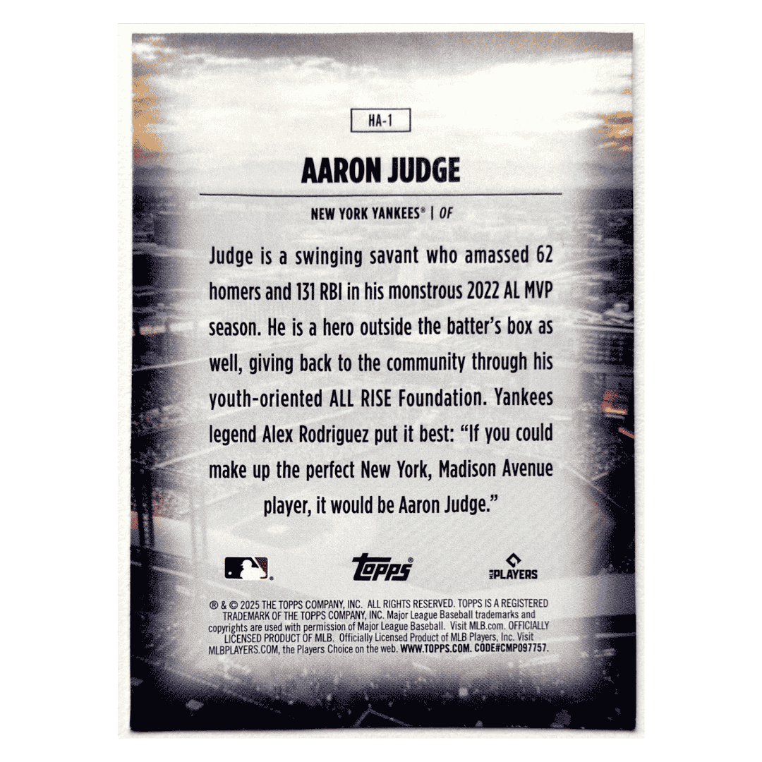 Aaron Judge 2025 Topps Home Field Advantage Card #HA-1