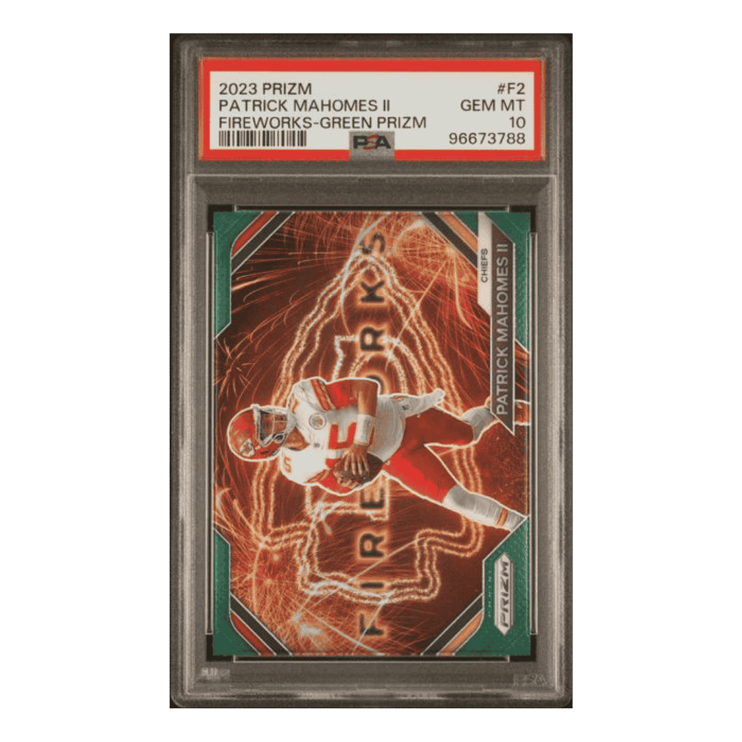 Patrick Mahomes PSA 10 2023 Panini Prizm Fireworks - Green Prizm Card #F2