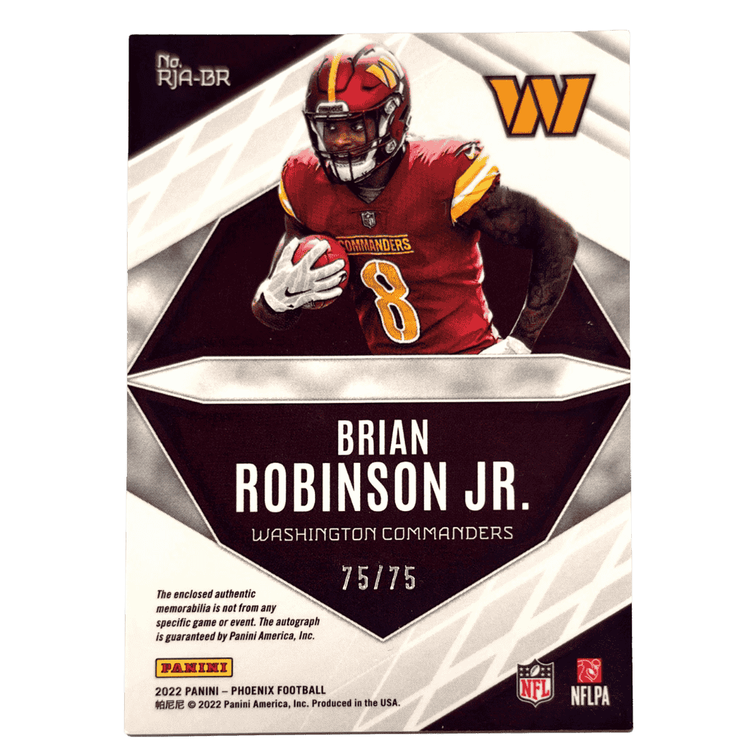 Brian Robinson Jr. 2022 Panini Phoenix Orange Rookie Patch Auto #d/75 Card #RJA-BR