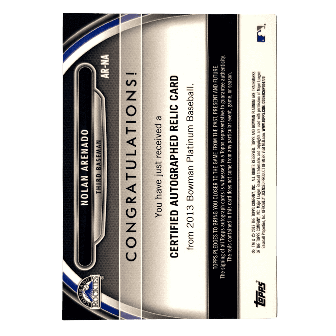 Nolan Arenado 2013 Bowman Platinum Patch Auto Refractor Card #AR-NA