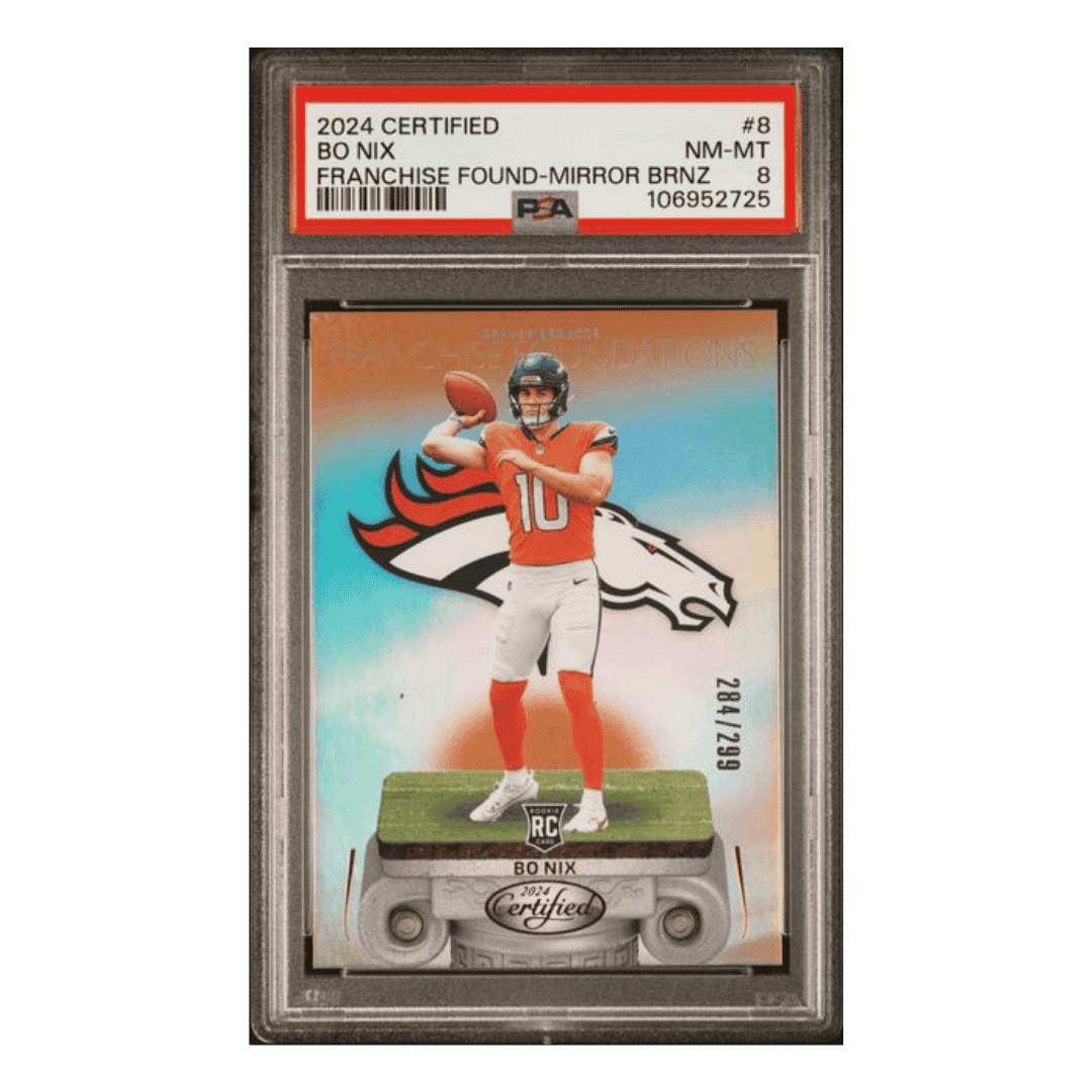 Bo Nix PSA 8 2024 Panini Certified Franchise Foundations - Mirror Bronze Card #8