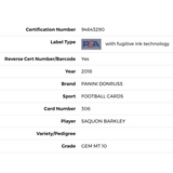 Saquon Barkley PSA 10 2018 Panini Donruss Rated Rookie Card #306