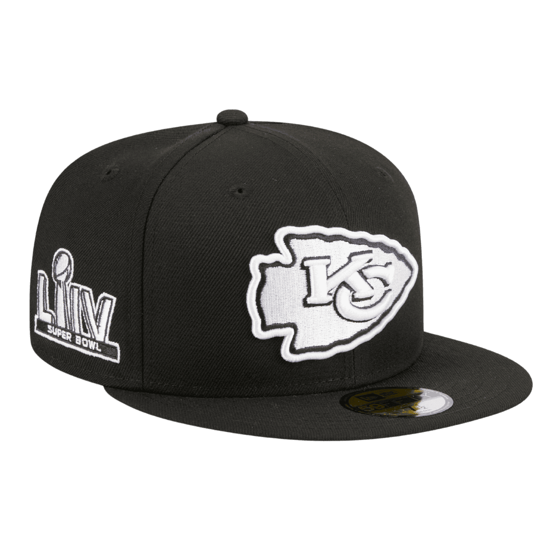 Kansas City Chiefs Side Patch New Era Black & White Logo 59FIFTY Fitted Hat