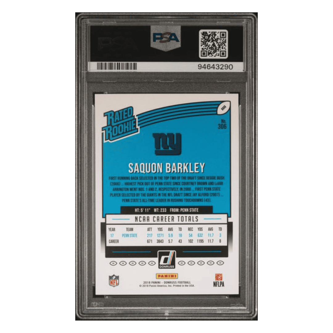 Saquon Barkley PSA 10 2018 Panini Donruss Rated Rookie Card #306