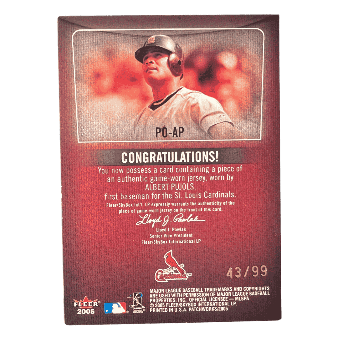 Albert Pujols 2005 Fleer Patchworks Property of Jersey 4 Color Jersey Patch Swatch #d /99 Card #PO-AP