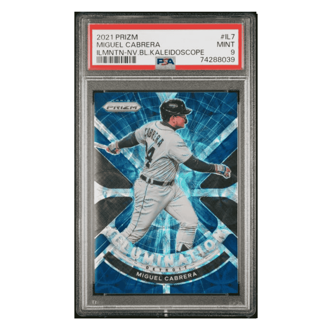 Miguel Cabrera PSA 9 2021 Panini Prizm Illumination Navy Black Kaleidoscope #D /35 Card #IL7