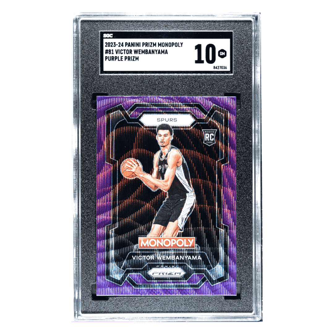 Victor Wembanyama SGC 10 2023-24 Panini Prizm Monopoly Purple Prizm Rookie RC Card #81