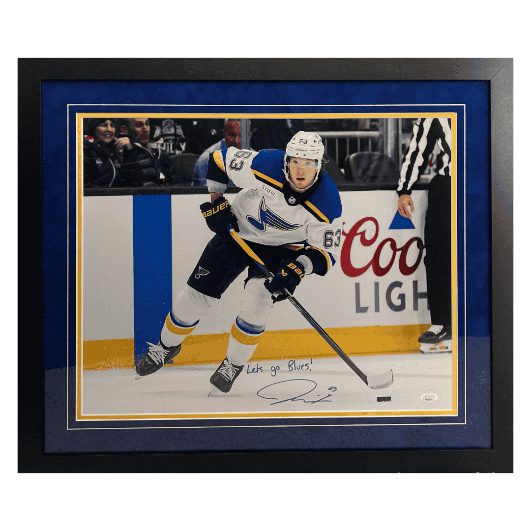 Jake Neighbours St Louis Blues Autographed Framed 16x20 Photo with inscription - JSA COA