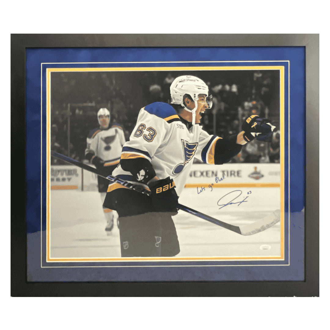 Jake Neighbours St Louis Blues Autographed Framed 16x20 Photo with inscription - JSA COA