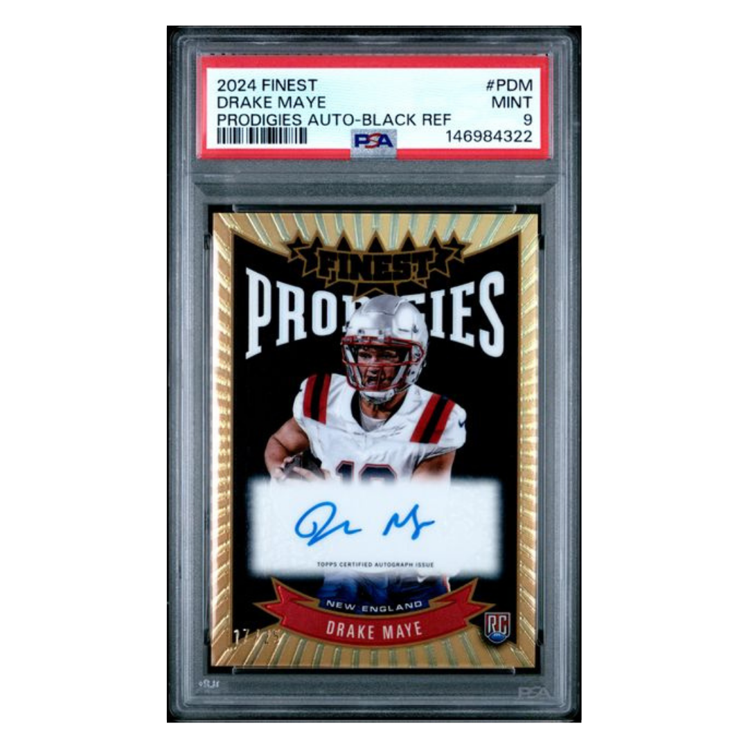 Drake Maye PSA 9 2024 Topps Finest Prodigies Auto-Black Refractor Rookie RC /25 Card #PDM