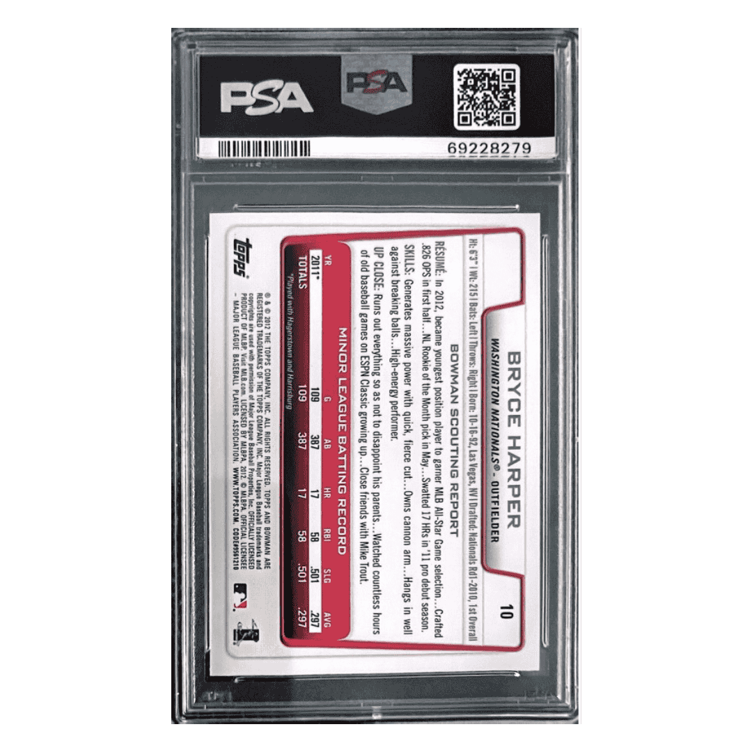 Bryce Harper PSA 9 2012 Bowman Draft Rookie RC Card #10