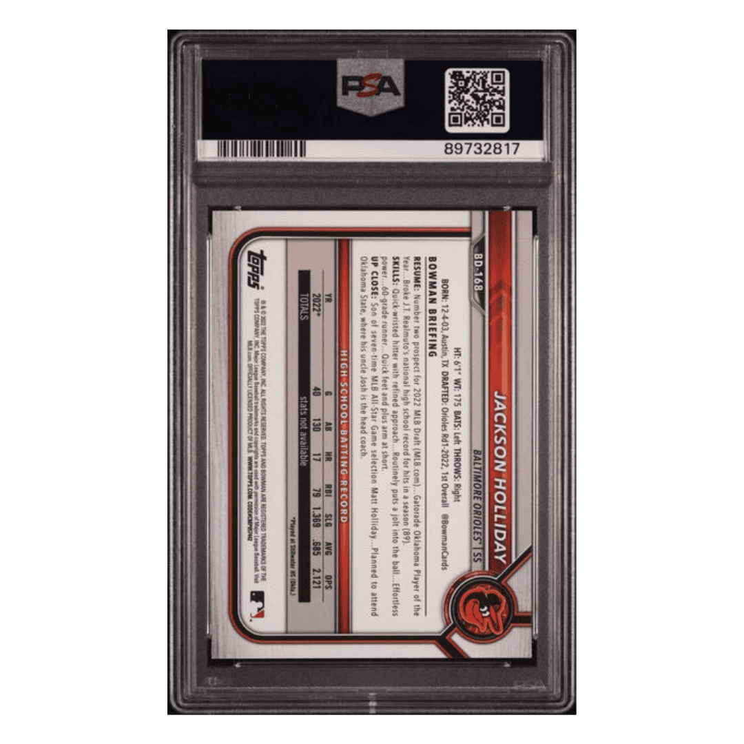 Jackson Holliday PSA 10 2022 Bowman Draft 1st Edition Card #168