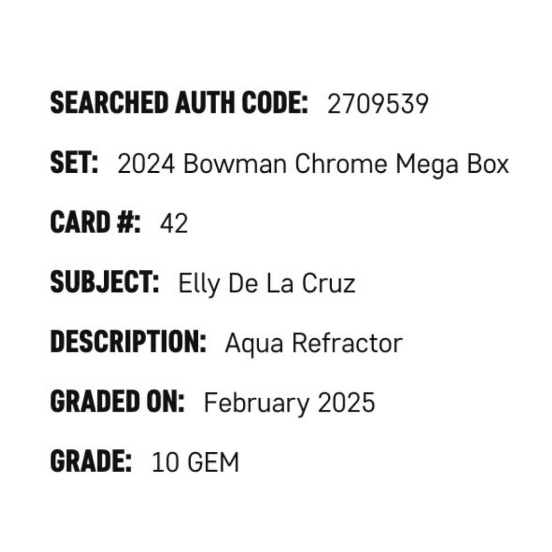 Elly De La Cruz SGC 10 2024 Bowman Chrome Mega Box Aqua Refractor Rookie RC #d/299 Card #42