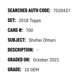 Shohei Ohtani SGC 10 2018 Topps Rookie RC Card #700