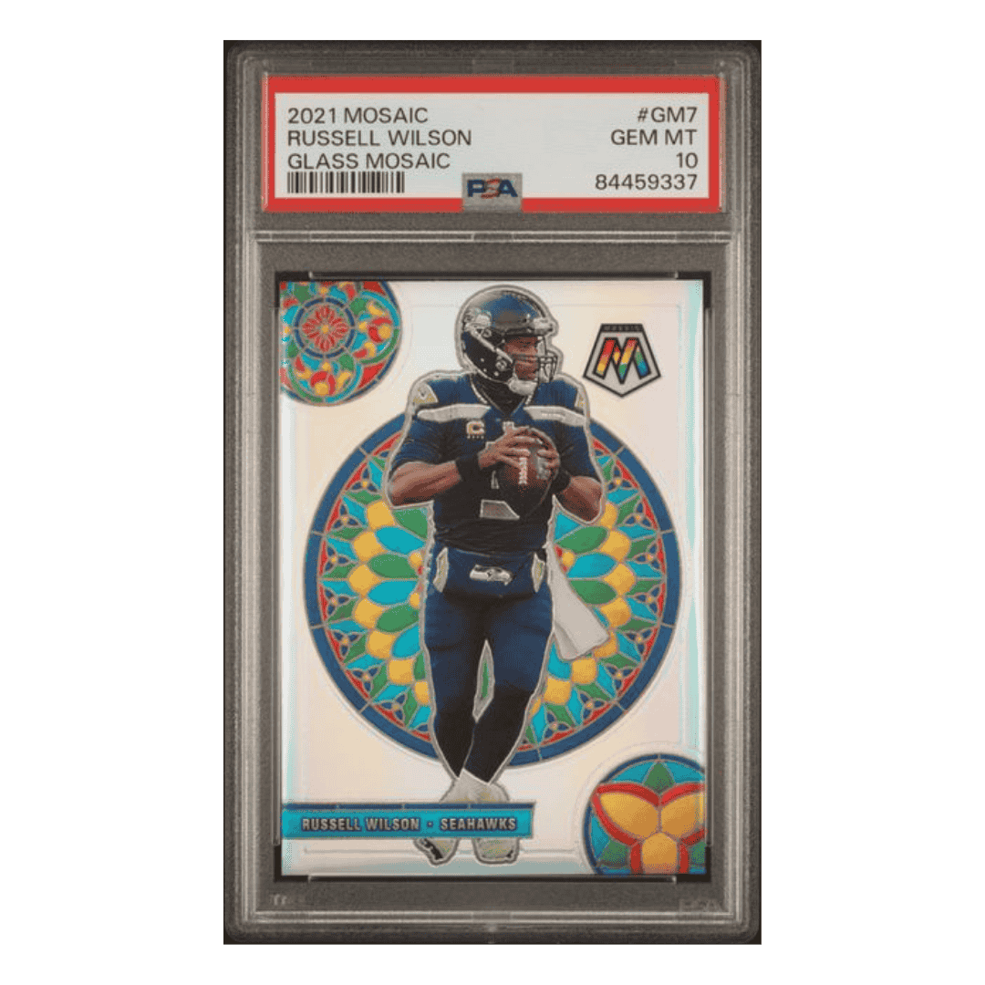 Russell Wilson PSA 10 2021 Panini Mosaic Glass Mosaic Card #GM7