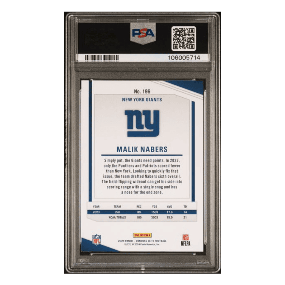 Malik Nabers PSA 9 2024 Panini Donruss Elite Rookie RC #d/999 Card #196