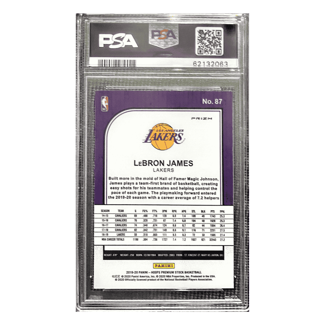 LeBron James PSA 10 2019 Panini Hoops Premium Stock Silver Prizm Card #87