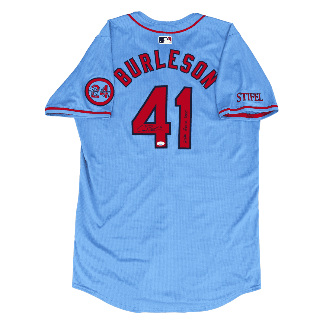 Alec Burleson St Louis Cardinals Autographed Game Used Baby Blue Jersey w/ Inscription - JSA COA