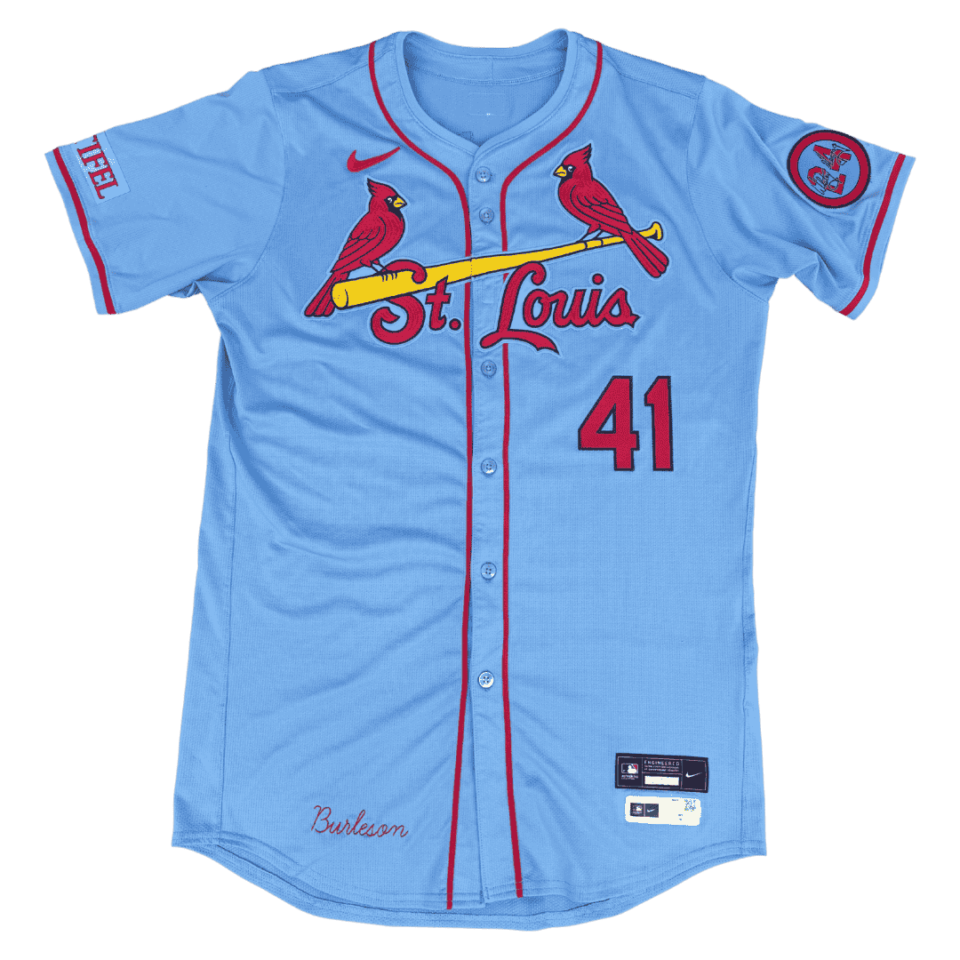 Alec Burleson St Louis Cardinals Autographed Game Used Baby Blue Jersey w/ Inscription - JSA COA
