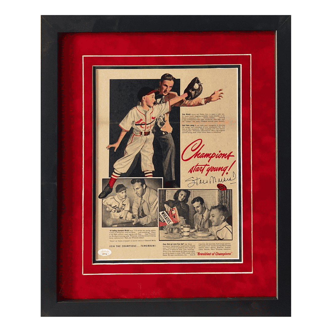 Stan Musial St Louis Cardinals Autographed Framed 16x19 Newspaper - JSA COA