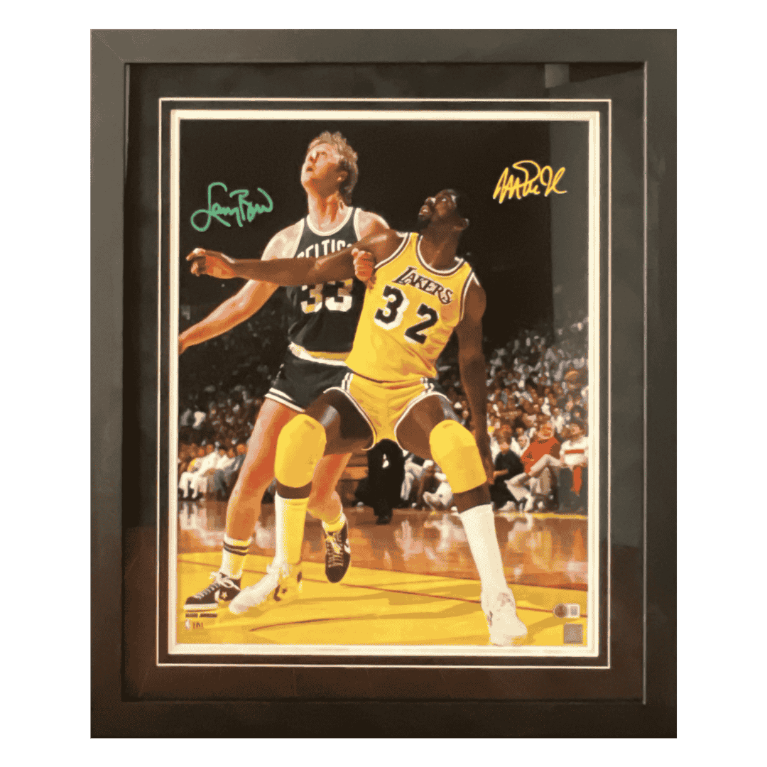 Larry Bird & Magic Johnson Dual Autographed Framed 16x20 Photo - Beckett COA