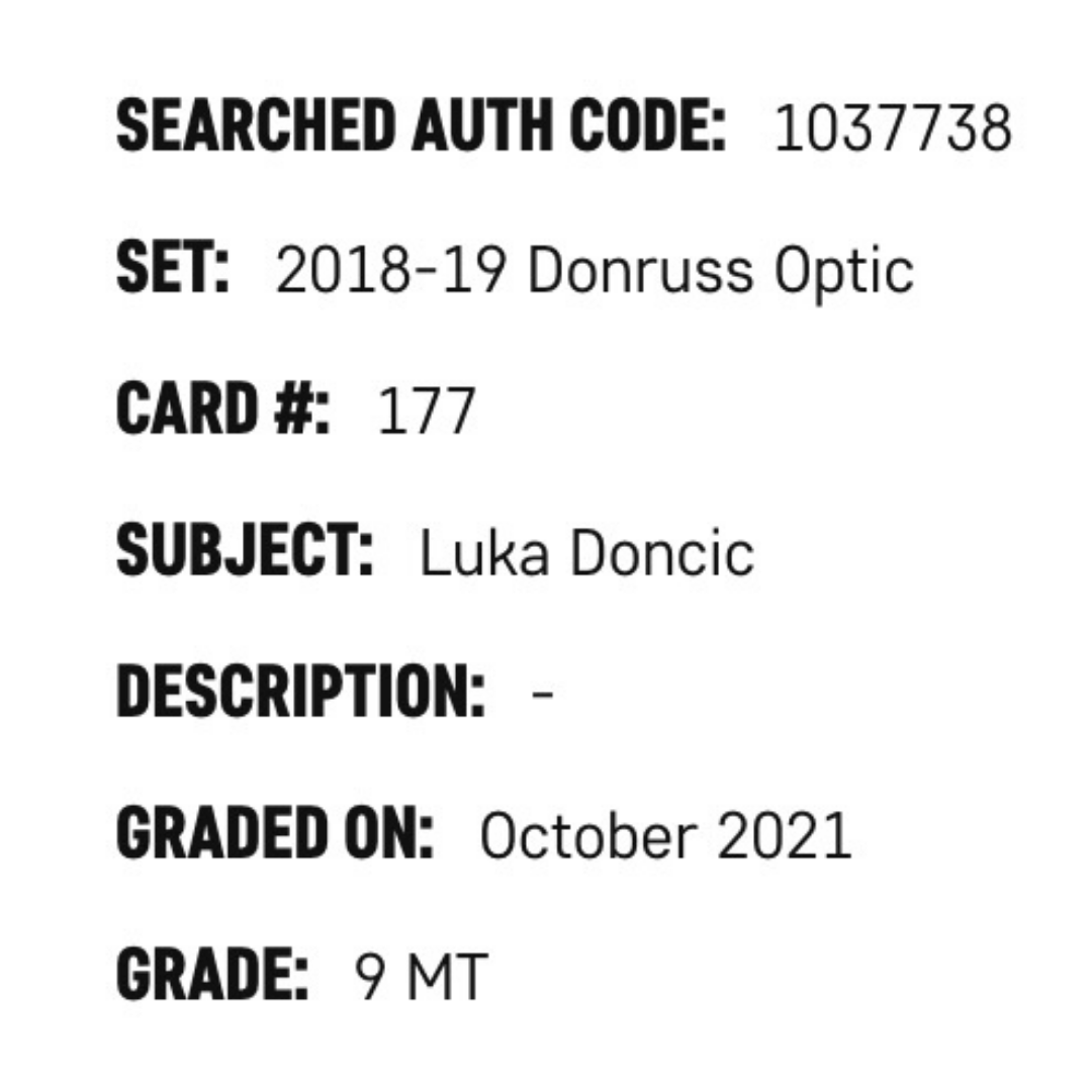 Luka Doncic SGC 9 2018-19 Panini Donruss Optic Rated Rookie Card #177