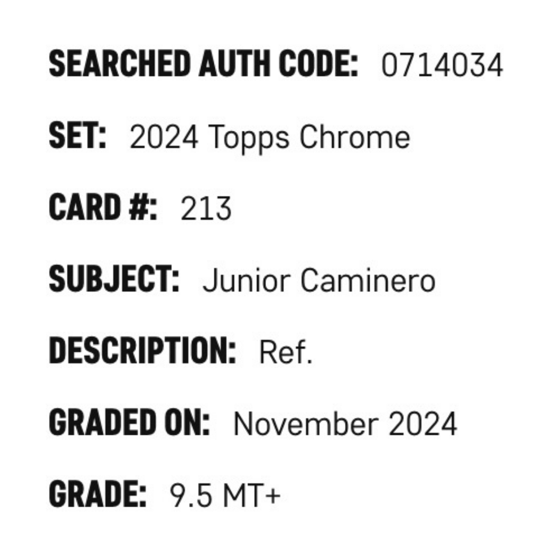 Junior Caminero SGC 9.5 2024 Topps Chrome Refractor Rookie RC Card #213