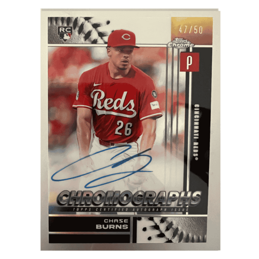 Chase Burns 2026 Topps Chrome Chromographs Autograph Rookie RC #d/ 50 Card #CHR-CB