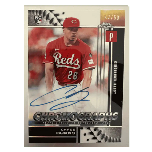 Chase Burns 2026 Topps Chrome Chromographs Autograph Rookie RC #d/ 50 Card #CHR-CB