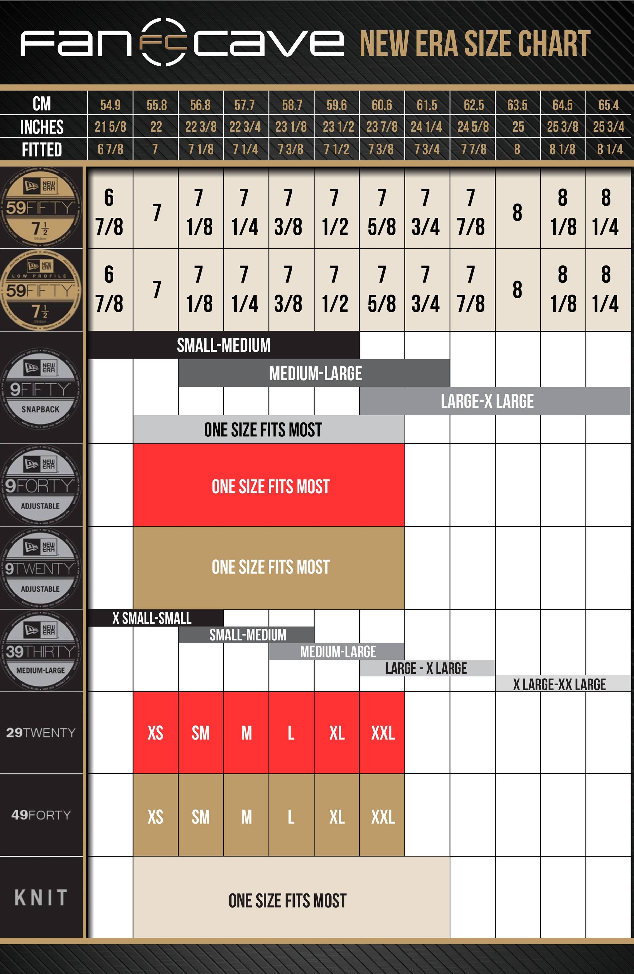 59fifty Hat New Era Fitted Cap Size Chart HOT Baseball Hats