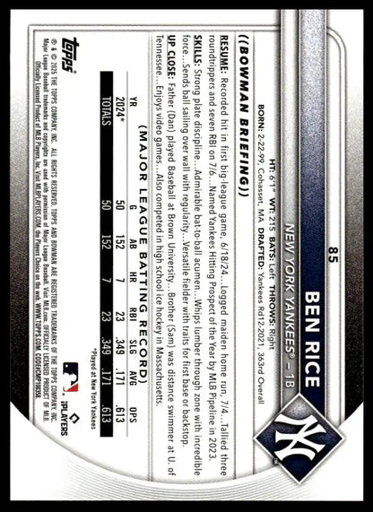 2025 Bowman - Ben Rice - Baseball #85