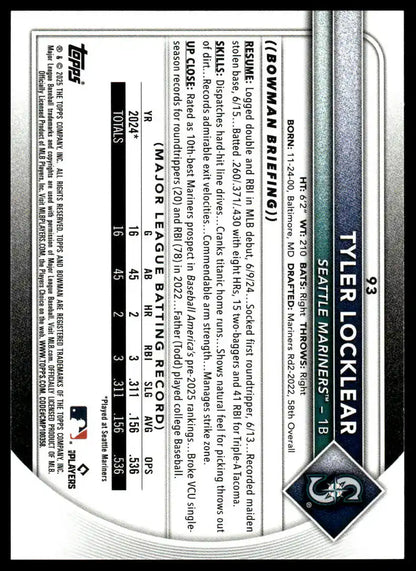 2025 Bowman - Tyler Locklear - Baseball #93