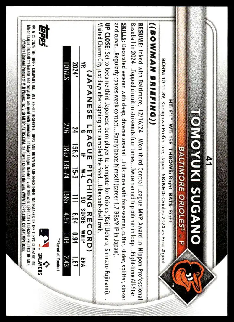 2025 Bowman - Tomoyuki Sugano - Baseball #41