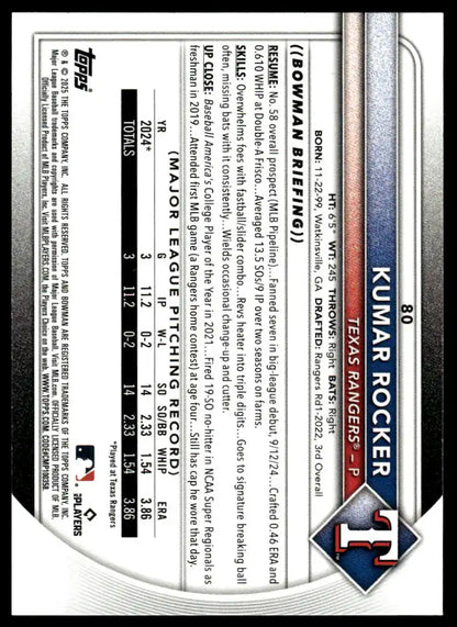 2025 Bowman - Kumar Rocker - Baseball #80