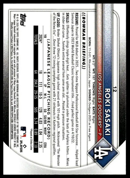 2025 Bowman - Roki Sasaki - Baseball #12