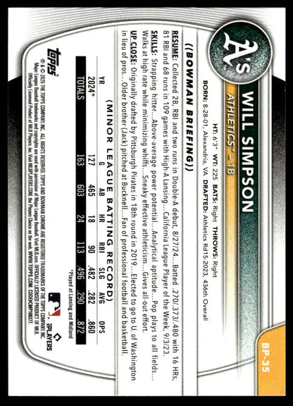 2025 Bowman - Will Simpson Prospects - Baseball #BP-35