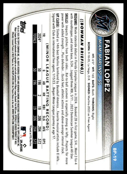 2025 Bowman - Fabian Lopez Prospects - Baseball #BP-19