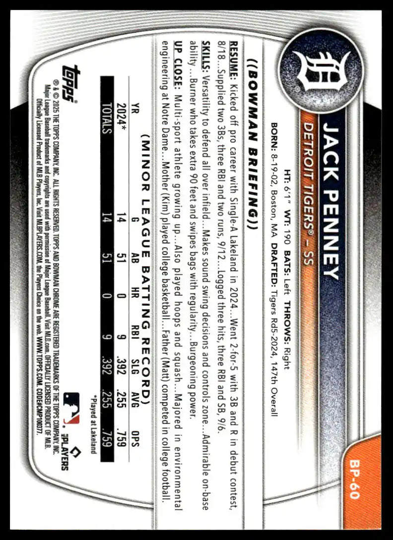 2025 Bowman - Jack Penney Prospects - Baseball #BP-60