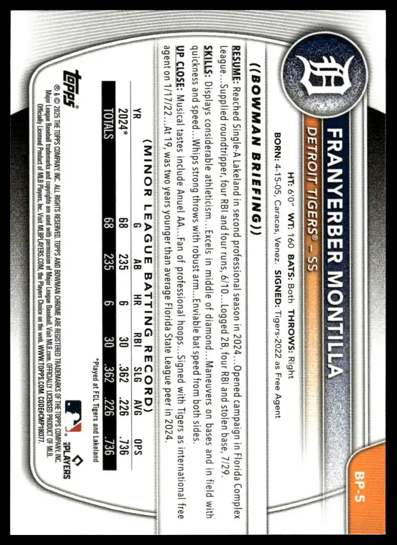 2025 Bowman - Franyerber Montilla Prospects - Baseball #BP-5