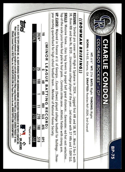 2025 Bowman - Charlie Condon Prospects - Baseball #BP-75