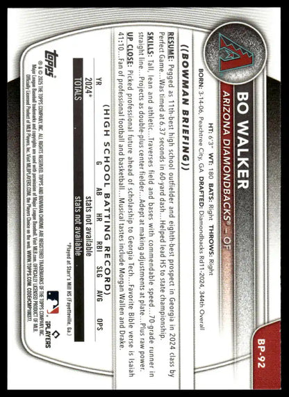 2025 Bowman - Bo Walker Prospects - Baseball #BP-92