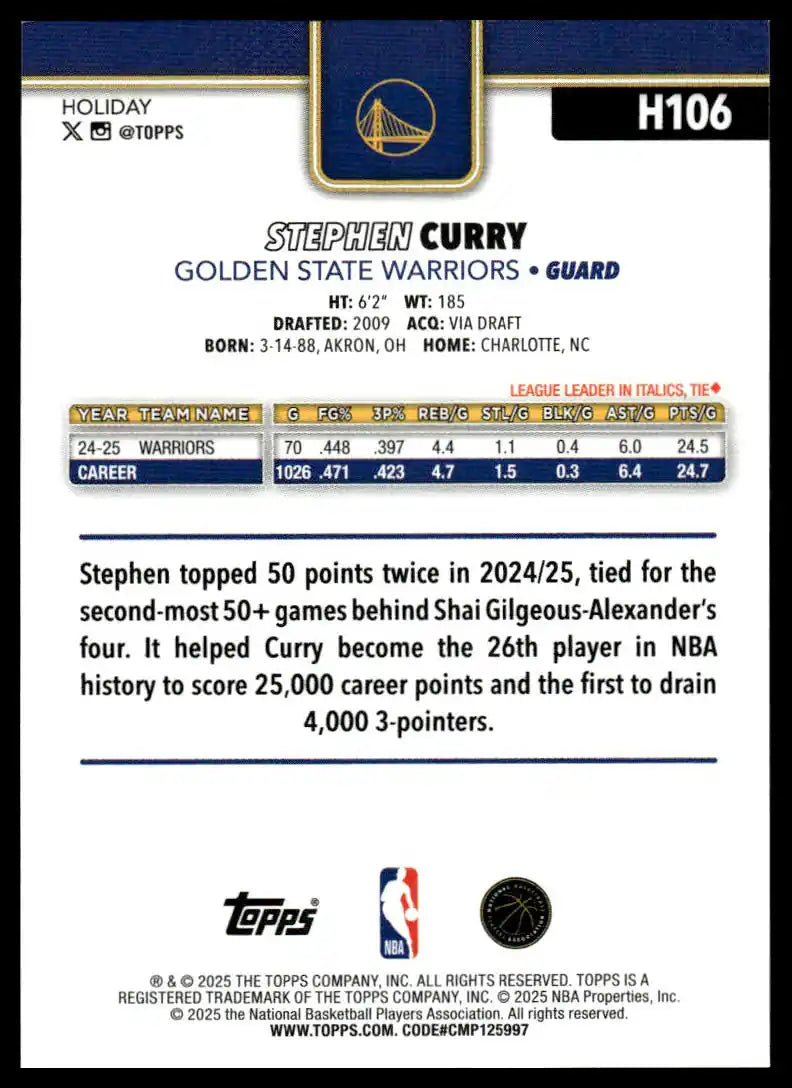 2025-26 Topps Holiday - Stephen Curry - Basketball #H106