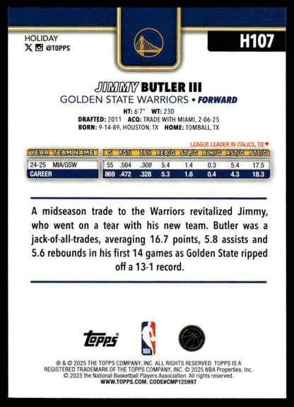 2025-26 Topps Holiday - Jimmy Butler III Glitter Holiday - Basketball #H107