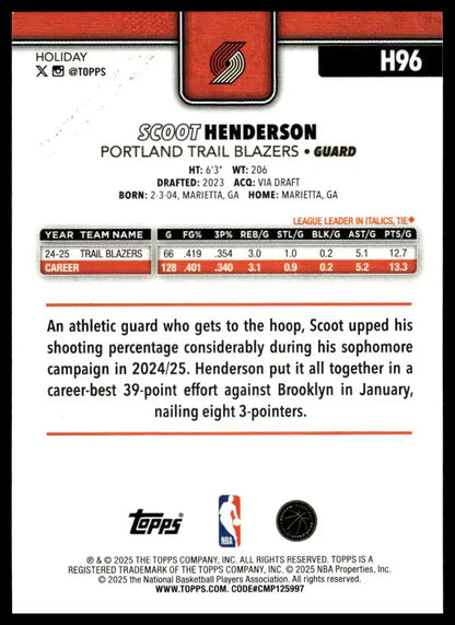 2025-26 Topps Holiday - Scoot Henderson Glitter Holiday - Basketball #H96