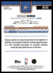2025-26 Topps Holiday - Thomas Sorber - Basketball #H175
