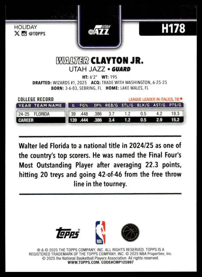 2025-26 Topps Holiday - Walter Clayton Jr. - Basketball #H178